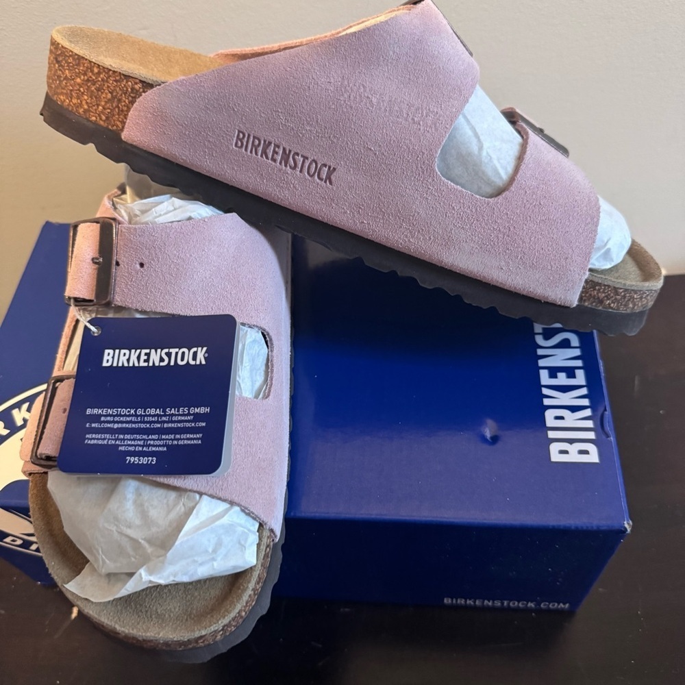 Birkenstock Arizona Leather/Suede Slide Sandals in Candy Pink